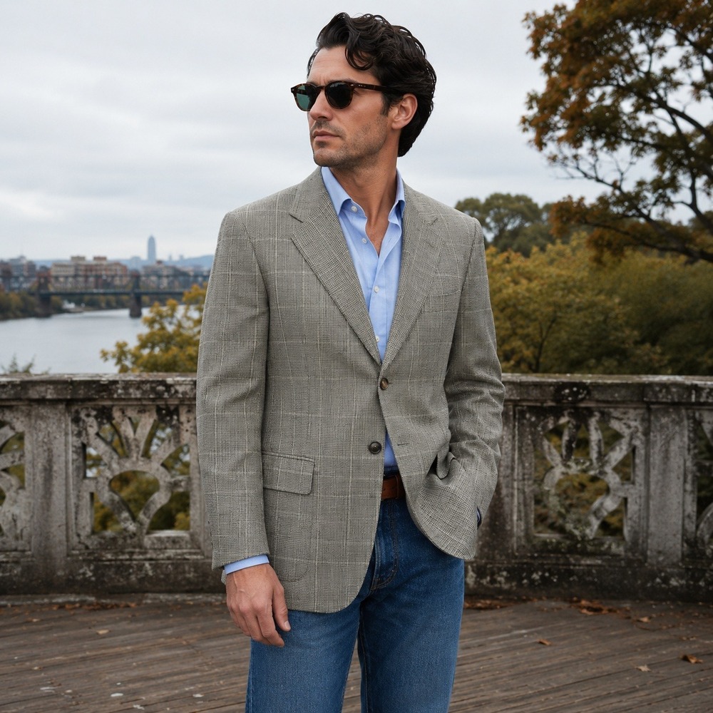 Hugo Boss Poseidon Loro Piana Wool Blazer Mens 38R Glen‎ Check Plaid Sport Coat